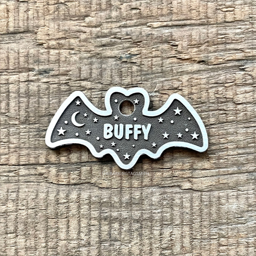 Bat Shaped Pet Tag With Stars