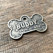 Load image into Gallery viewer, Paw Print Bone Dog ID Tag