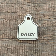 Load image into Gallery viewer, Pet Tag shaped like cattle tag | Custom Pet Tag | The Barking Tagsmith New Zealand