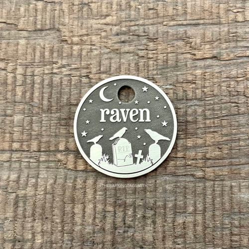 Pet Tag with Ravens and tomstones