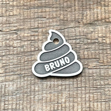Load image into Gallery viewer, Funny Poop shaped pet ID Tag made from brass, copper or nickel silver