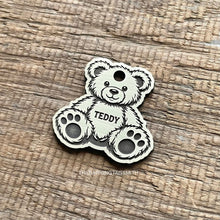 Load image into Gallery viewer, teddy bear dog id tag engraved metal personalised pet tag