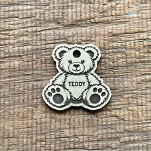 Load image into Gallery viewer, teddy bear dog id tag engraved metal personalised pet tag