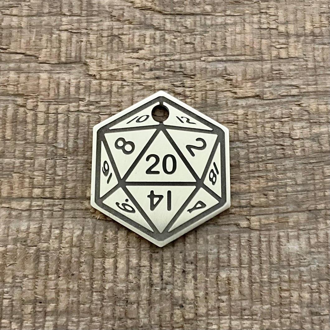 D20 dice shaped pet ID tag