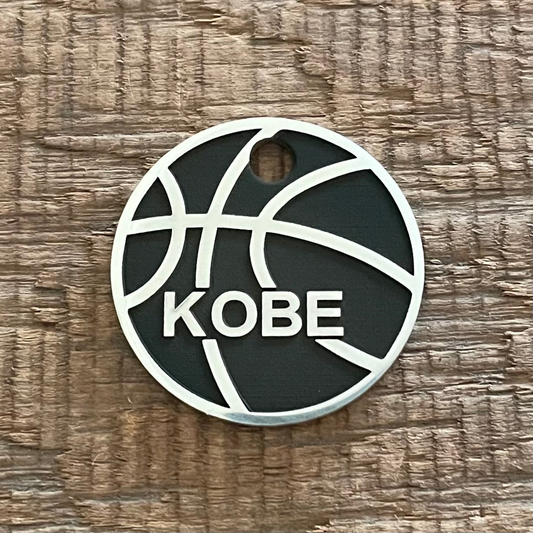 Pet tag with basketball design