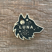Load image into Gallery viewer, Wolf shaped pet tag with space design
