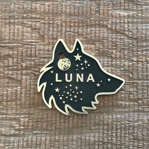 Wolf shaped pet tag with space design