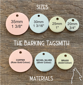 Pet tag size and material options