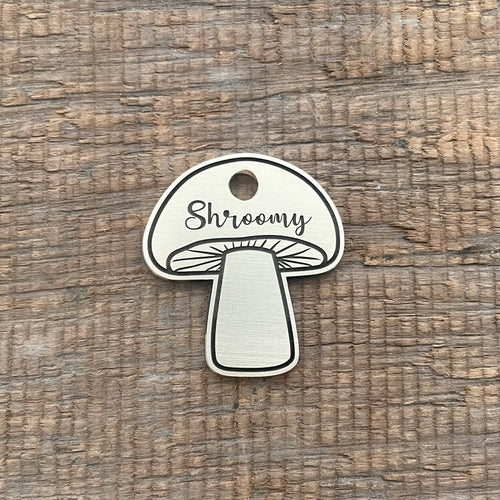 pet tag shaped as a mushroom