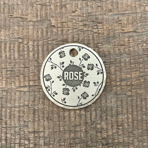 pet tag with rose flower design