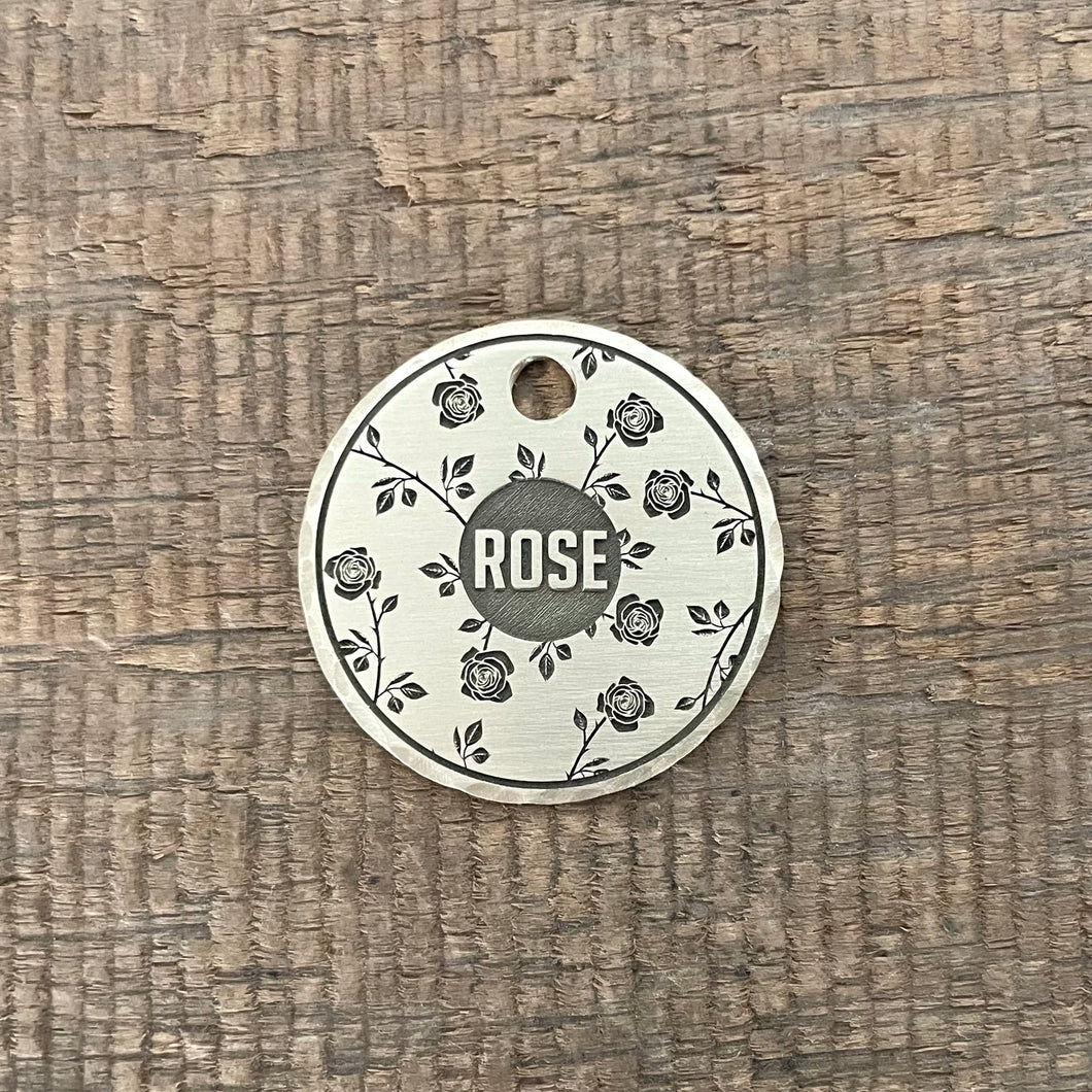 pet tag with rose flower design
