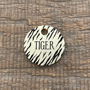 Pet tag with tiger print design
