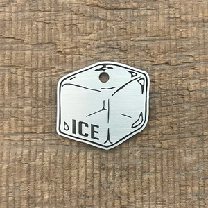 pet tag shaped as an ice cube