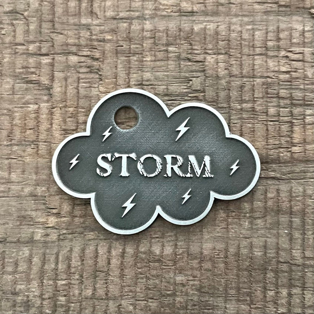 Dark Storm Cloud With Lightning shaped pet tag