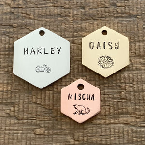 Hexagon shaped personalised pet tag