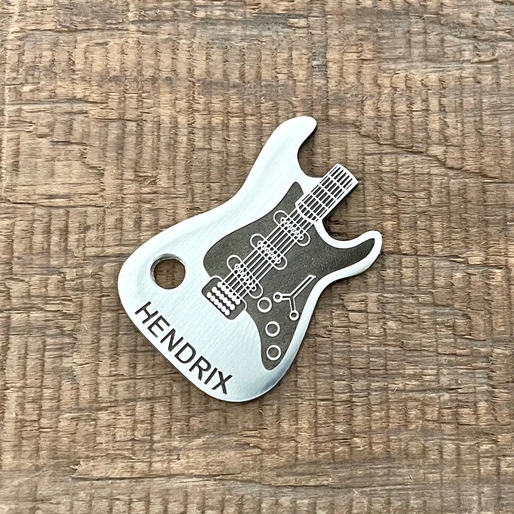Guitar shaped pet tag
