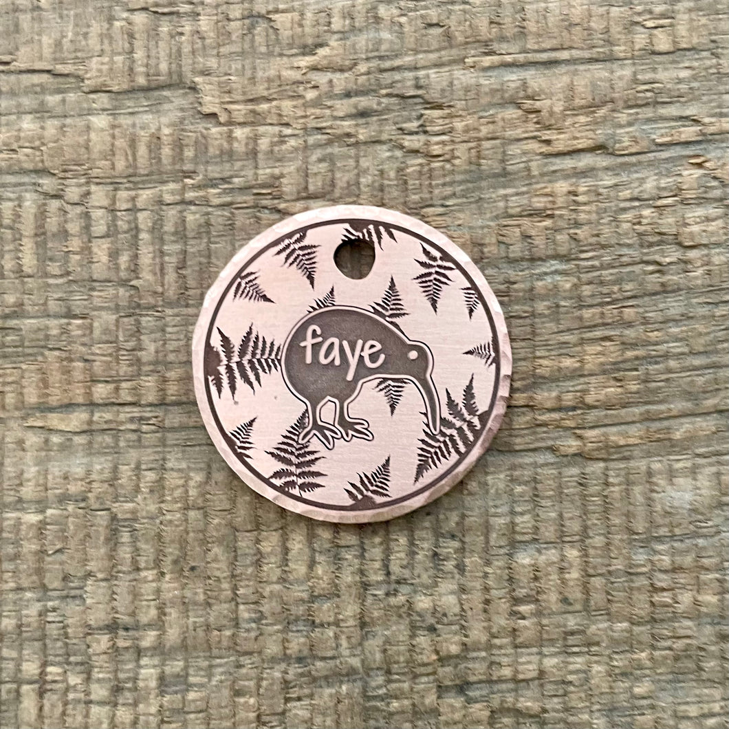 fern + kiwi design pet tag