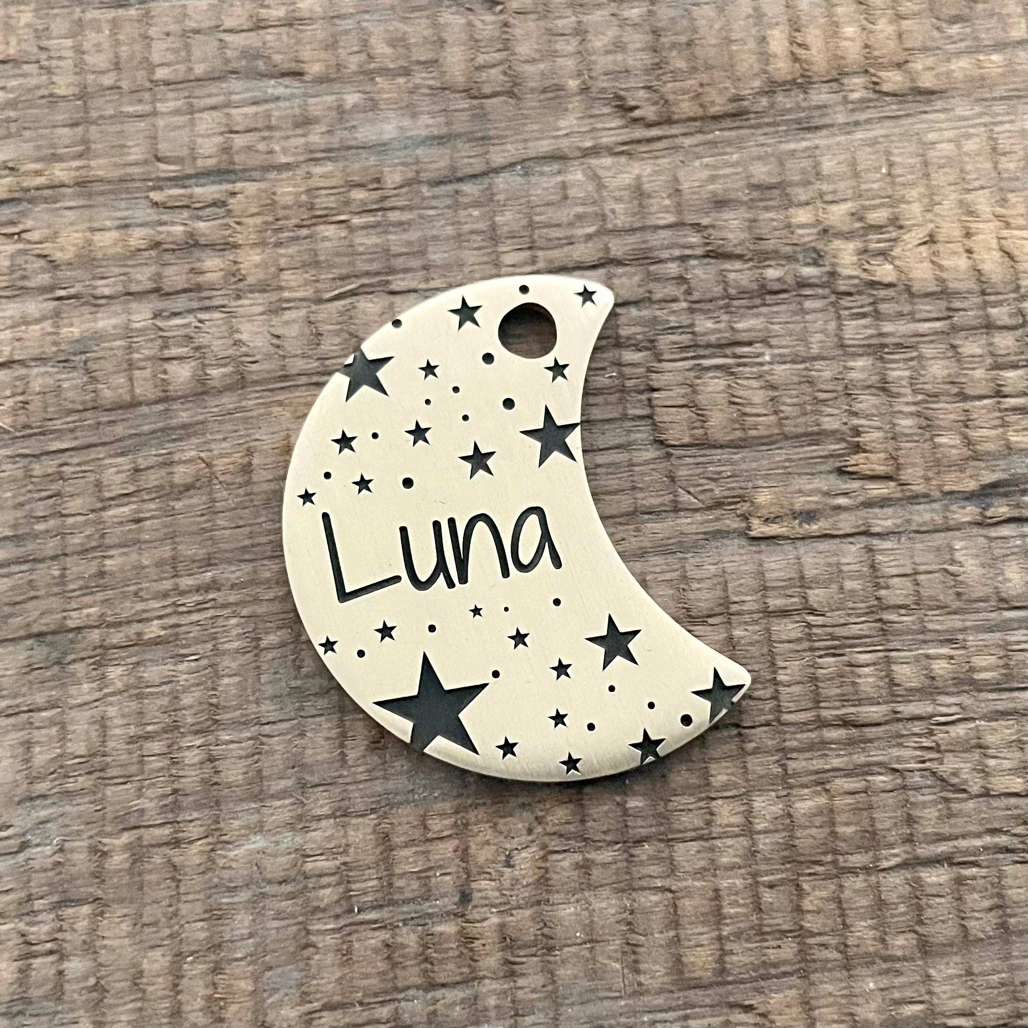 Moon shaped hot sale dog tag