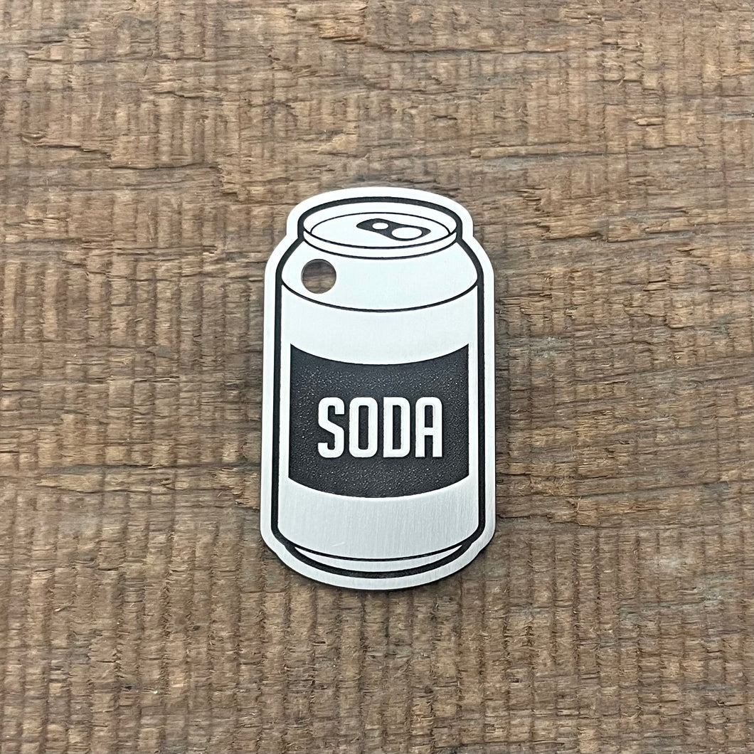 Soda can shaped pet tag
